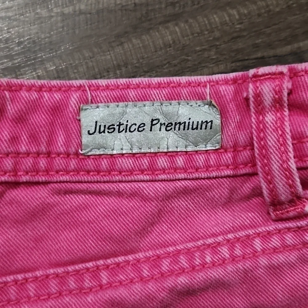 JUSTICE Premium Hot Pink Distressed Denim Shorts Size 8 Regular Vintage